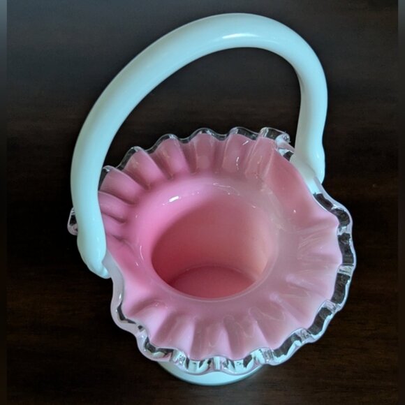 Vintage Fenton Peach Crest MCM Milk Glass Basket - Picture 3 of 4